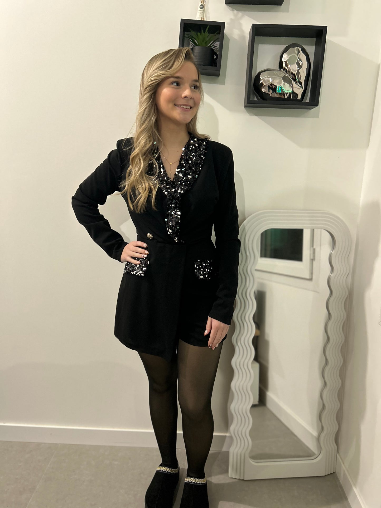 Combi blazer short à paillettes