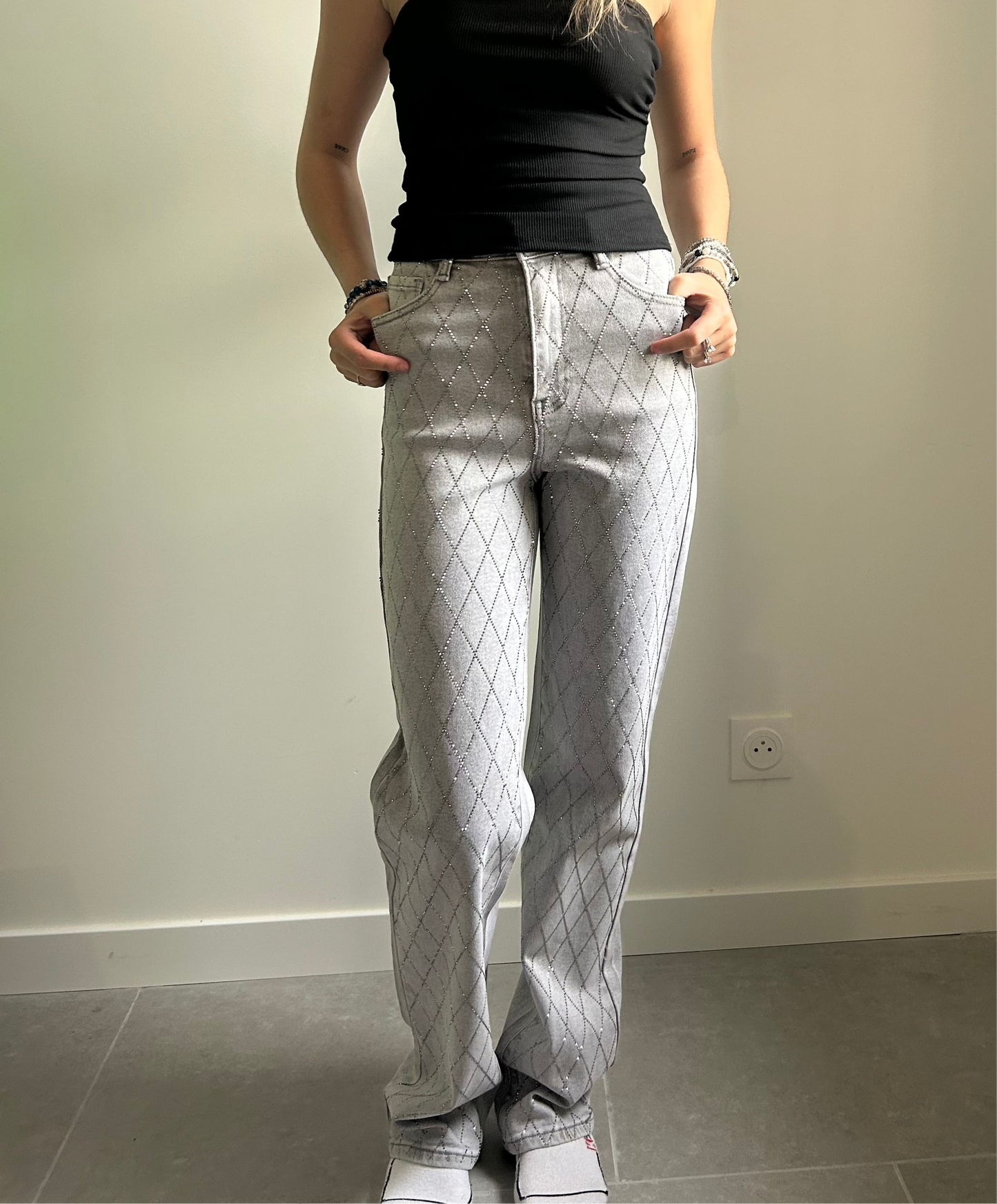 Jean gris strass