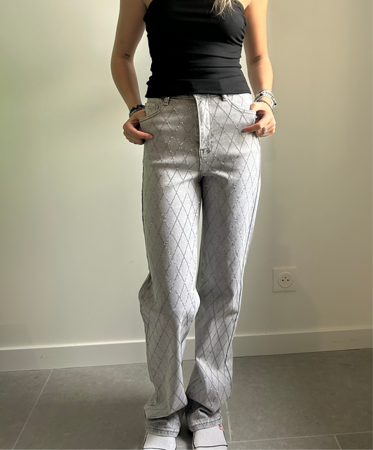 Jean gris strass